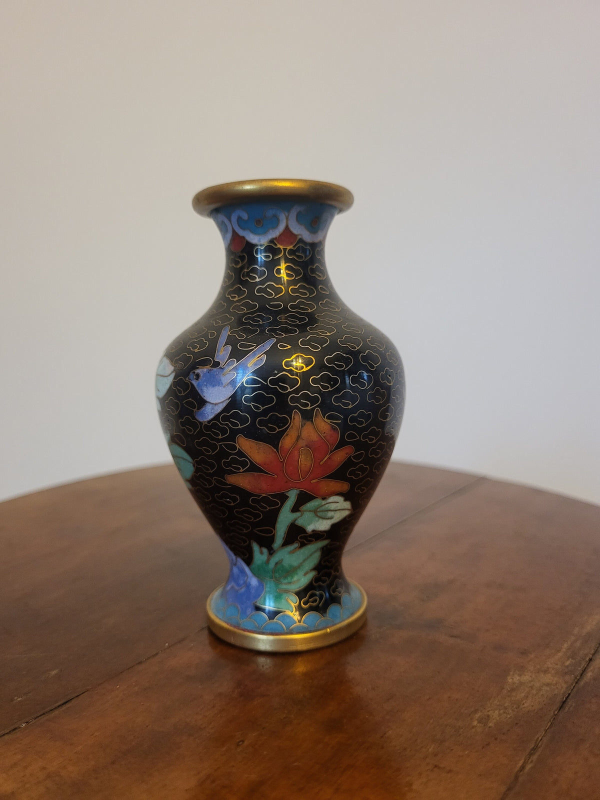 Vase asiatique cloisonné motif fleur petite taille