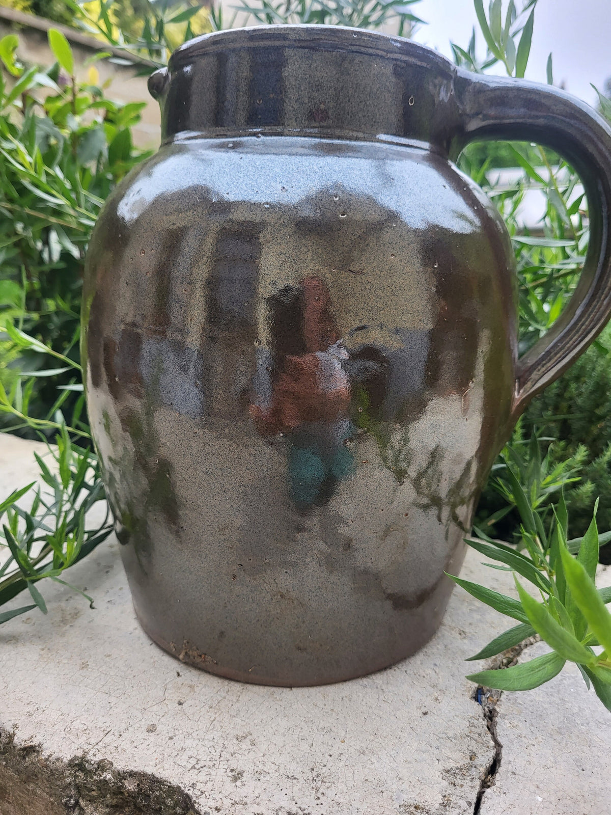 Pichet grès vintage vernissé marron