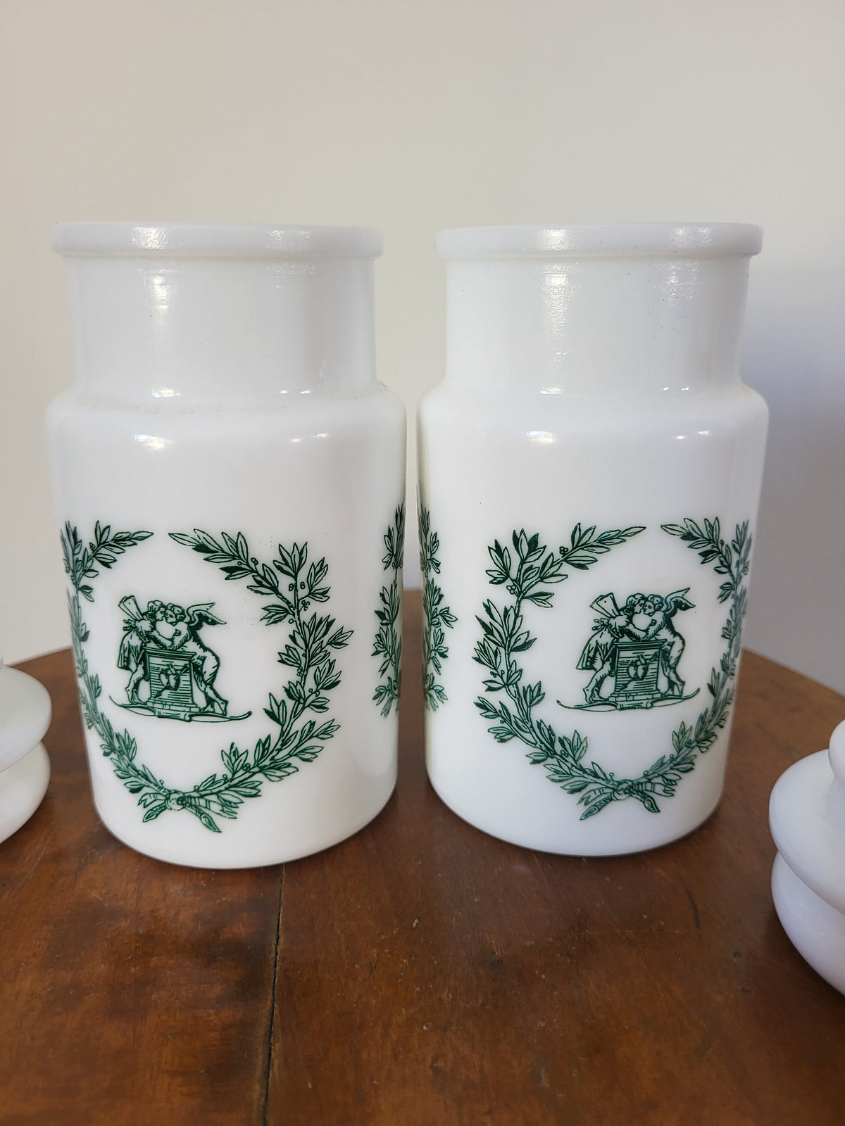 Flacons apothicaire opaline pot avec couvercle vintage