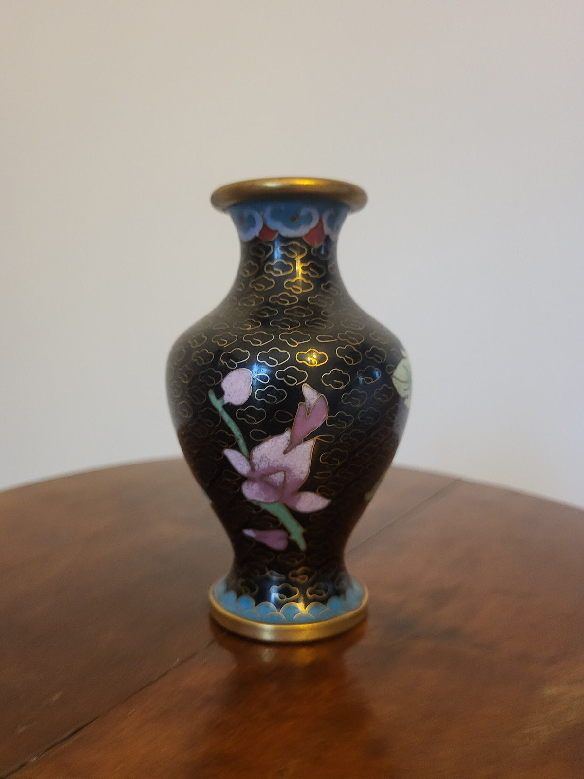 Vase asiatique cloisonné motif fleur petite taille