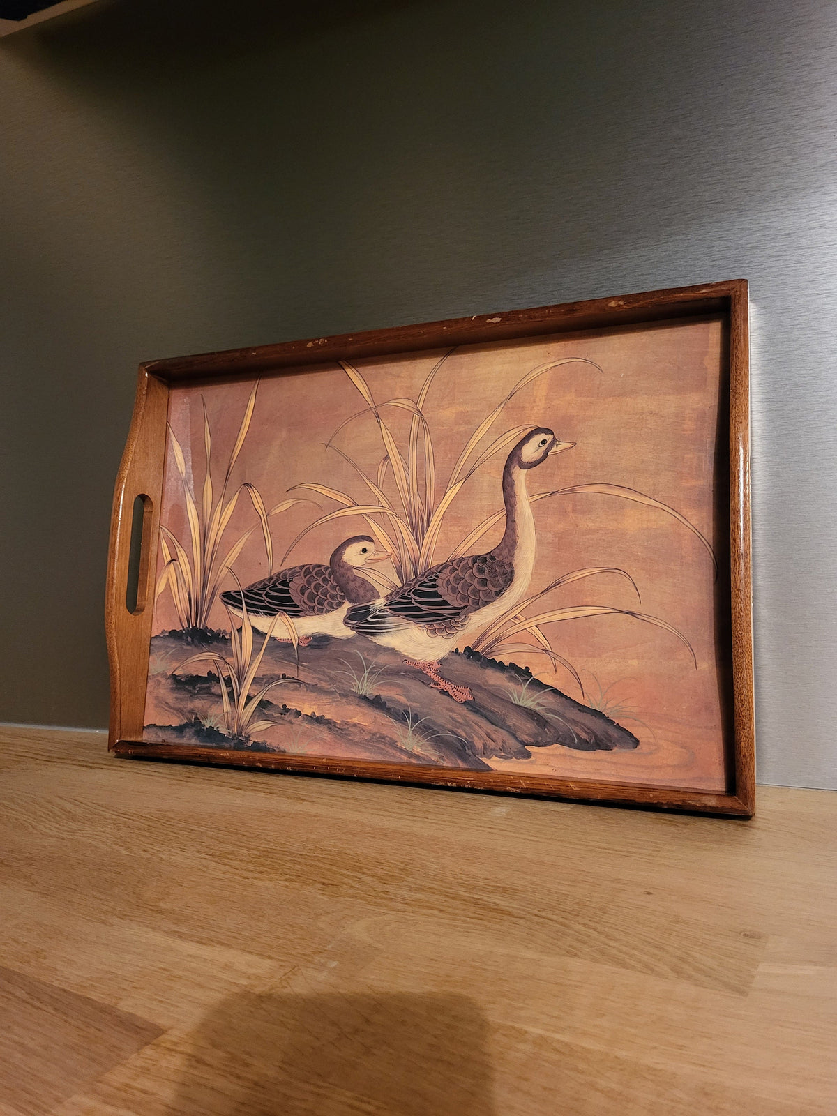 Plateau vintage bois canards