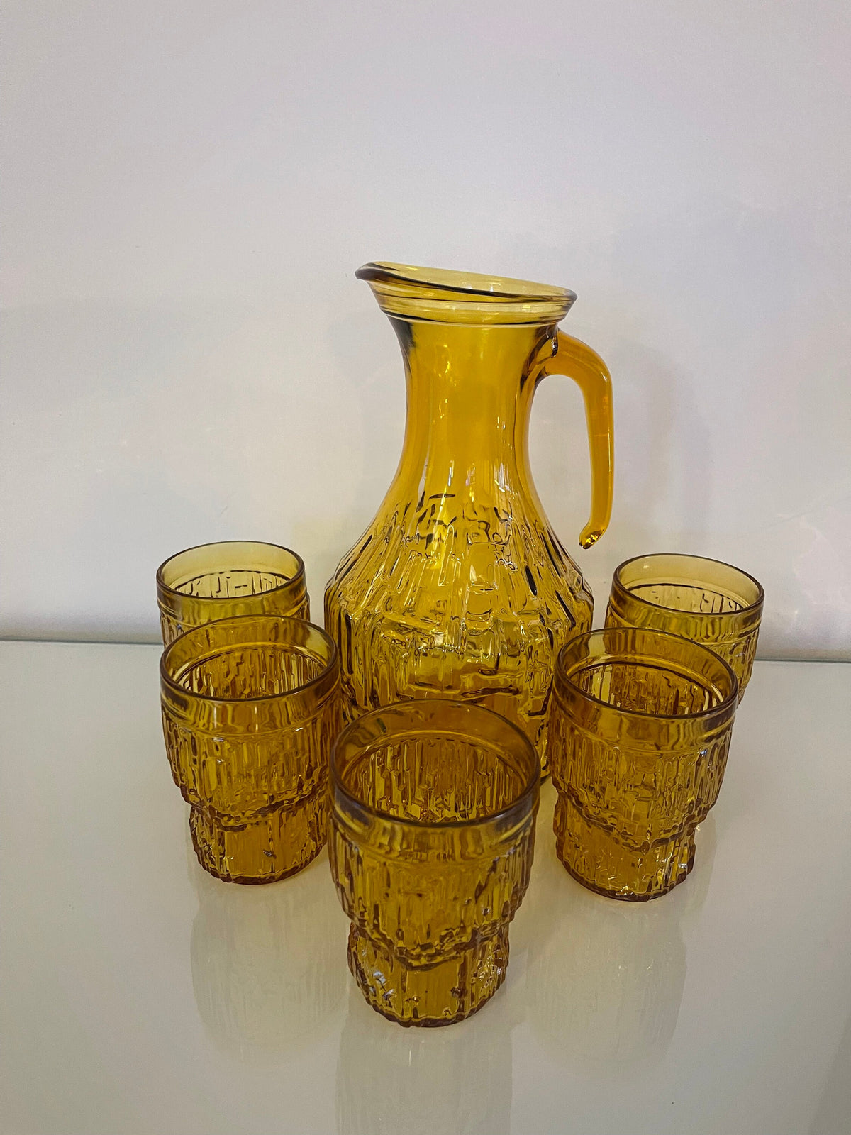 Service verre ambré vintage carafe et verres