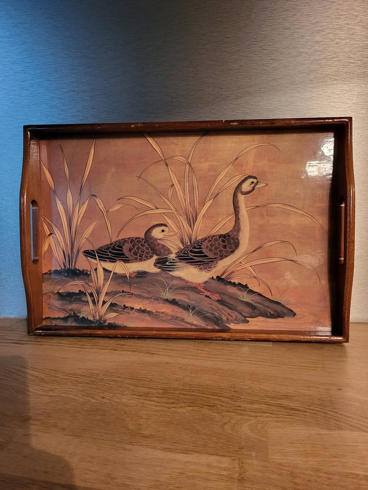 Plateau vintage bois canards
