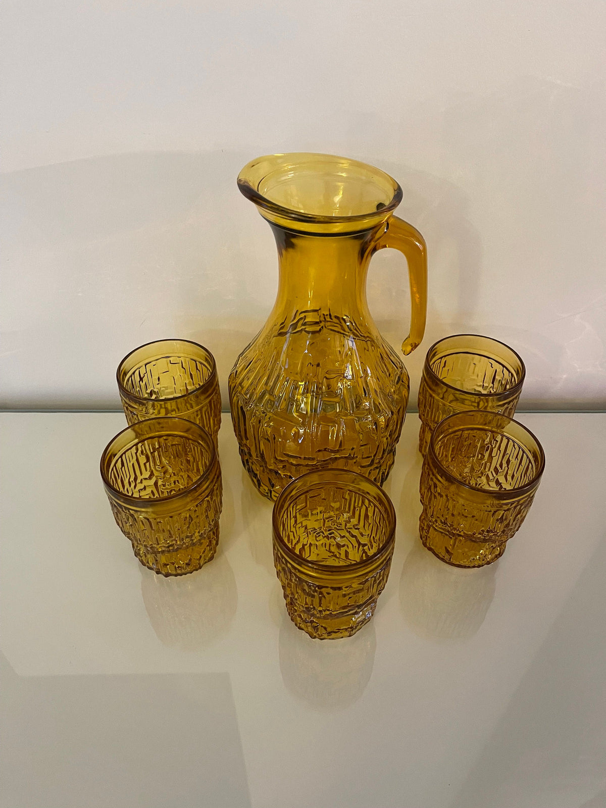 Service verre ambré vintage carafe et verres