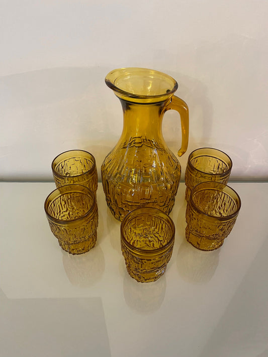 Service verre ambré vintage carafe et verres
