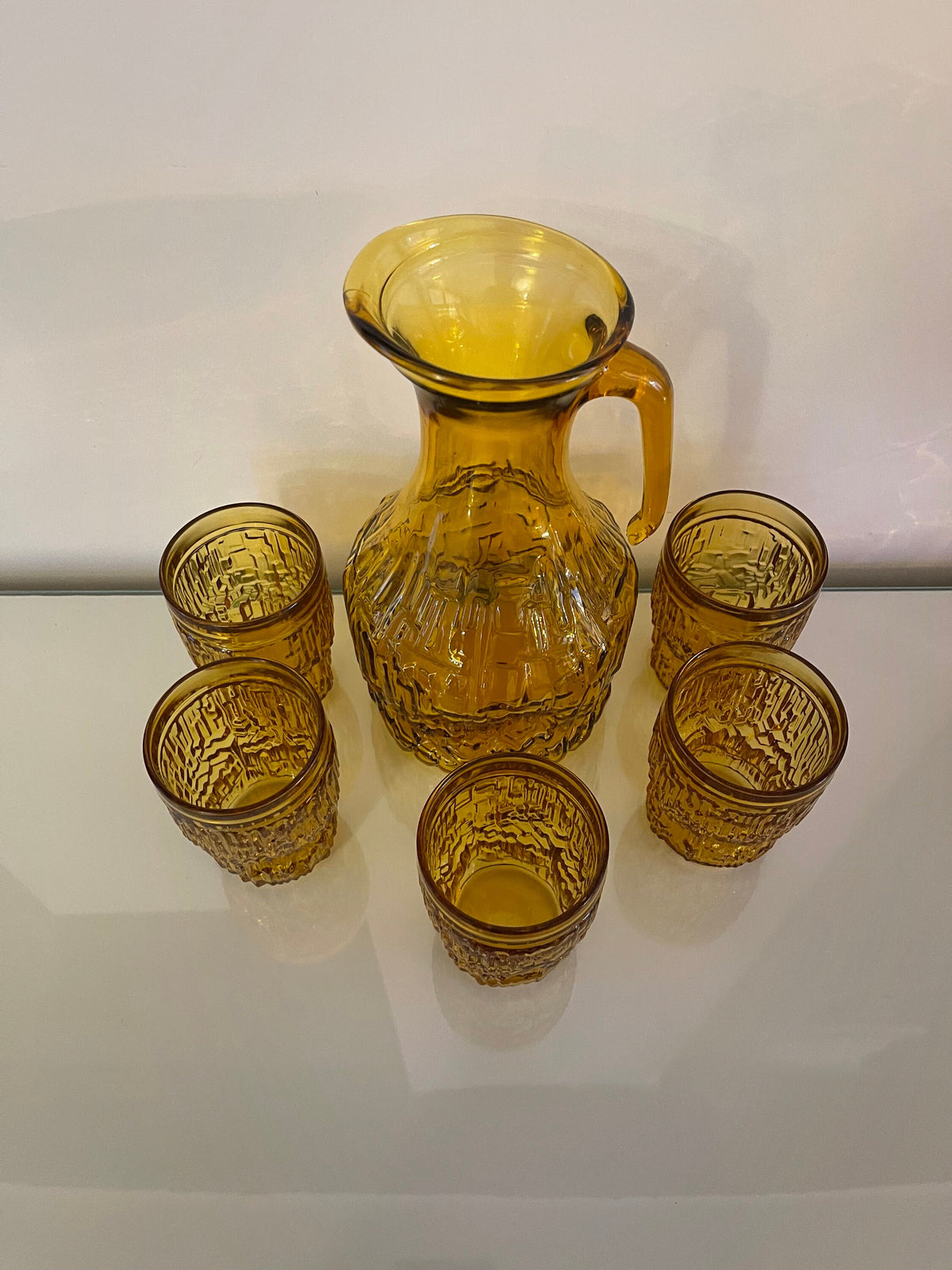 Service verre ambré vintage carafe et verres