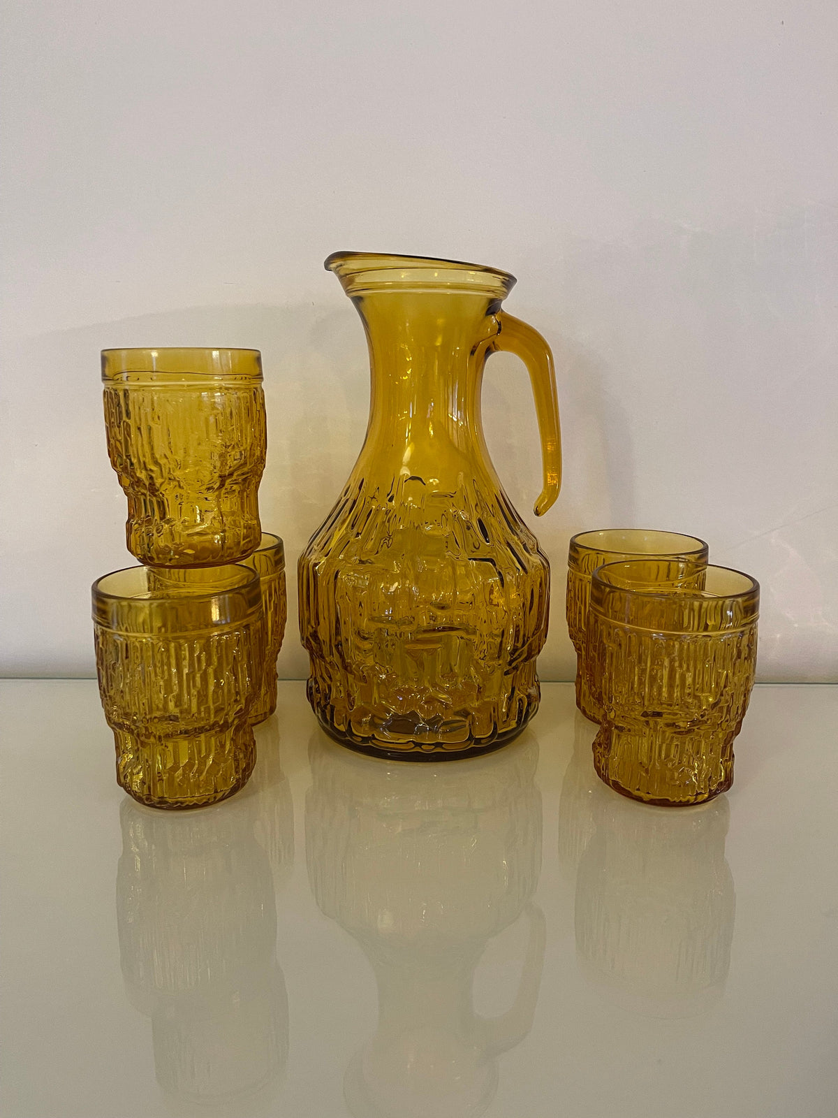 Service verre ambré vintage carafe et verres