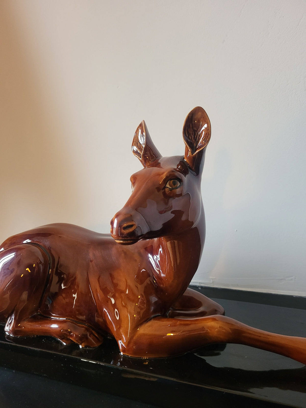 Sculpture biche vintage en céramique grande taille