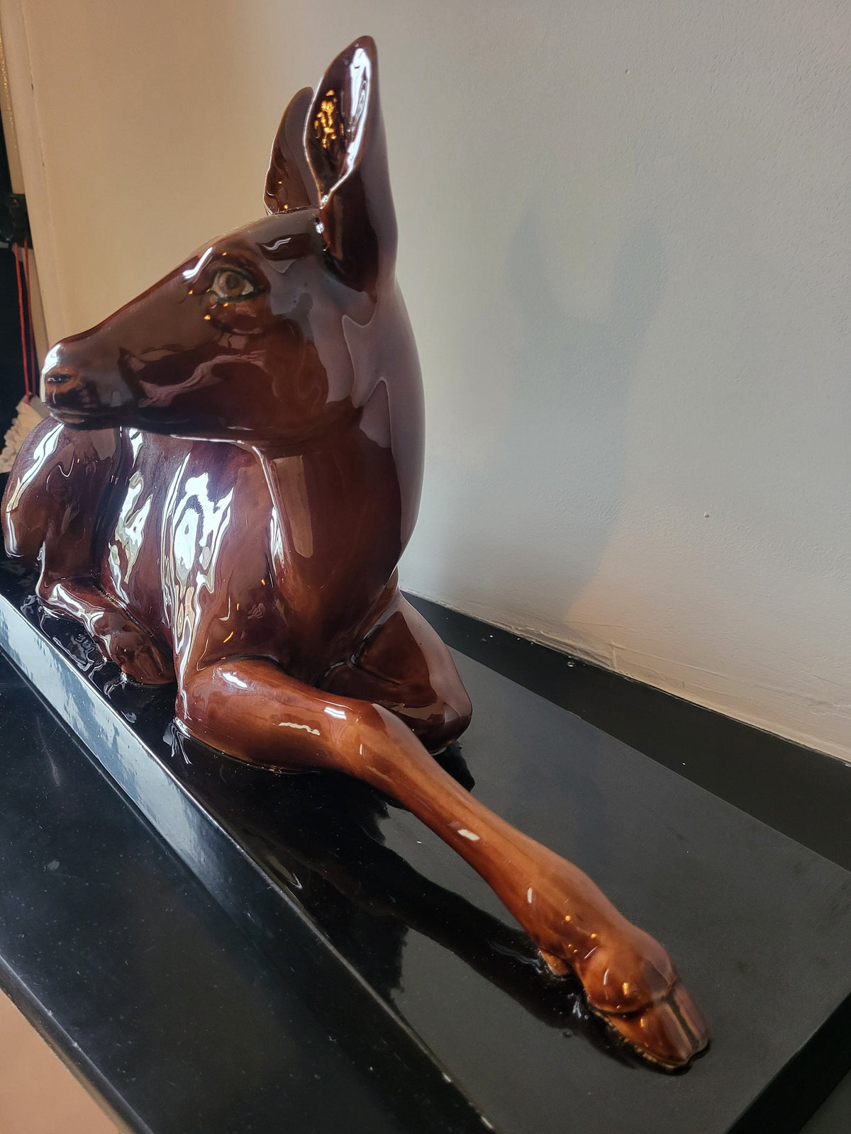 Sculpture biche vintage en céramique grande taille