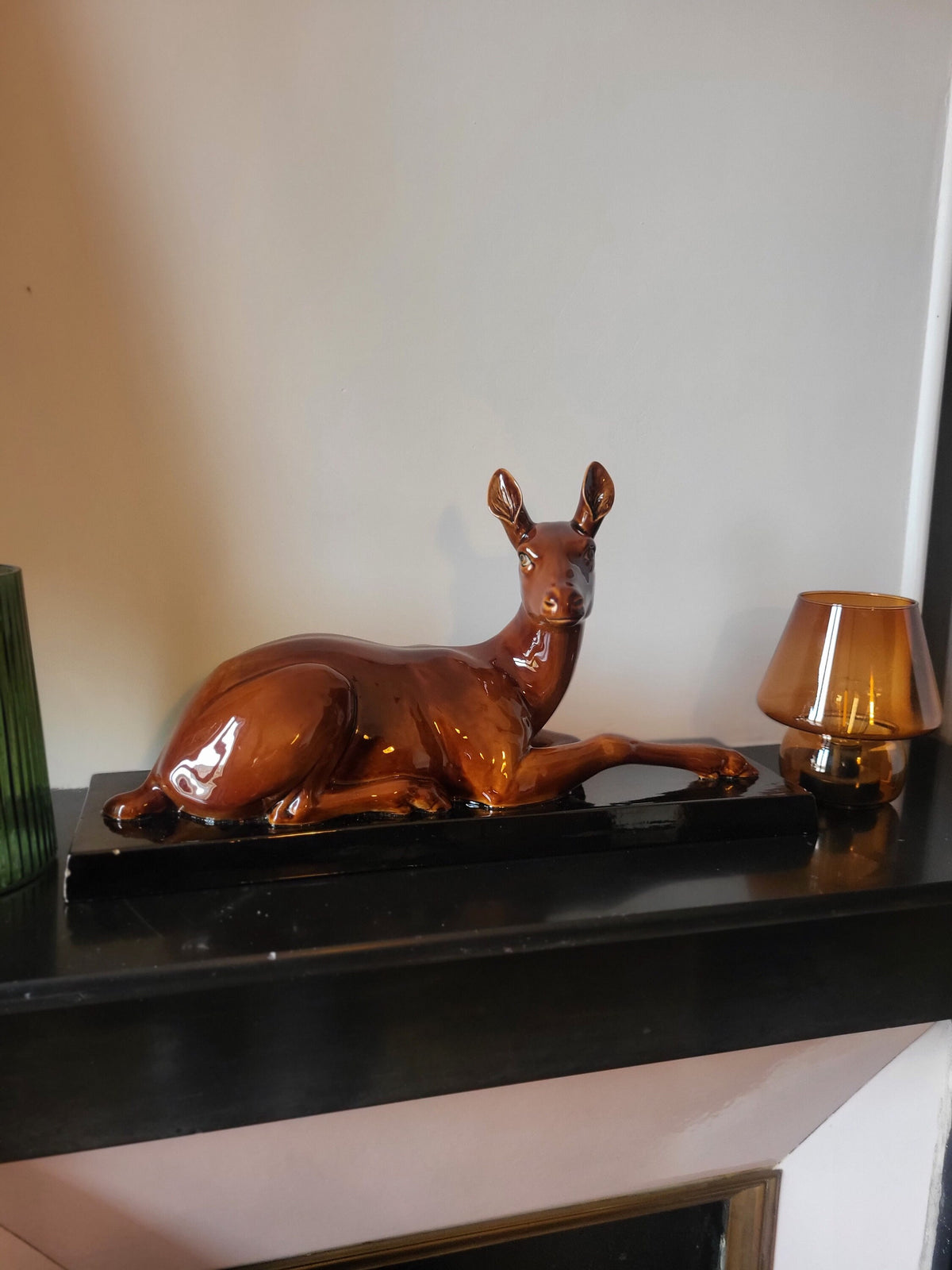 Sculpture biche vintage en céramique grande taille