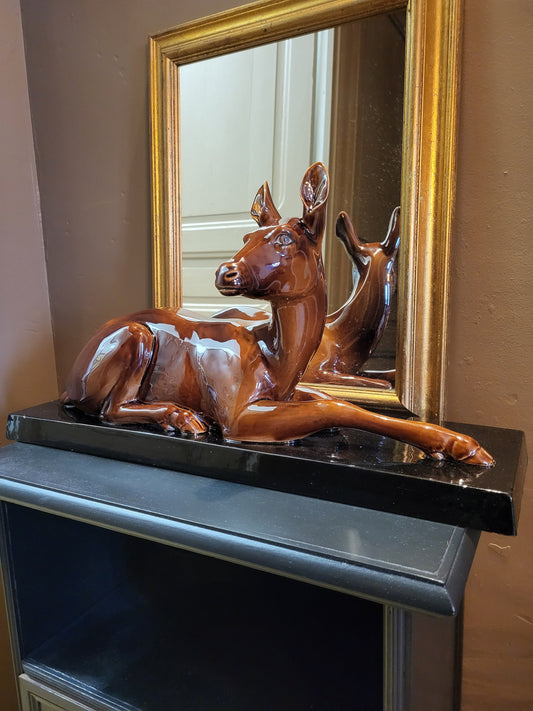 Sculpture biche vintage en céramique grande taille