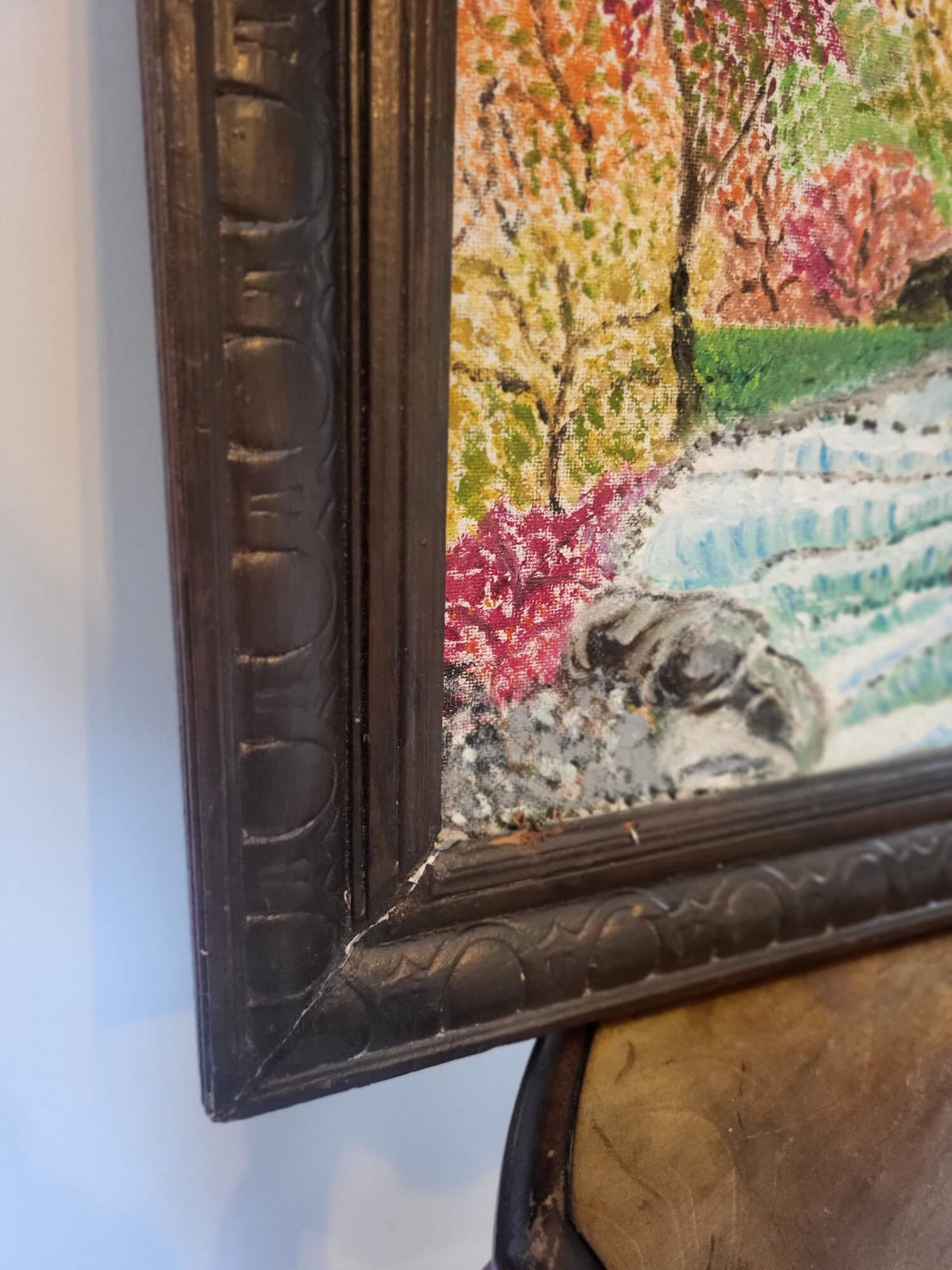 Tableau peinture paysage forêt ancien