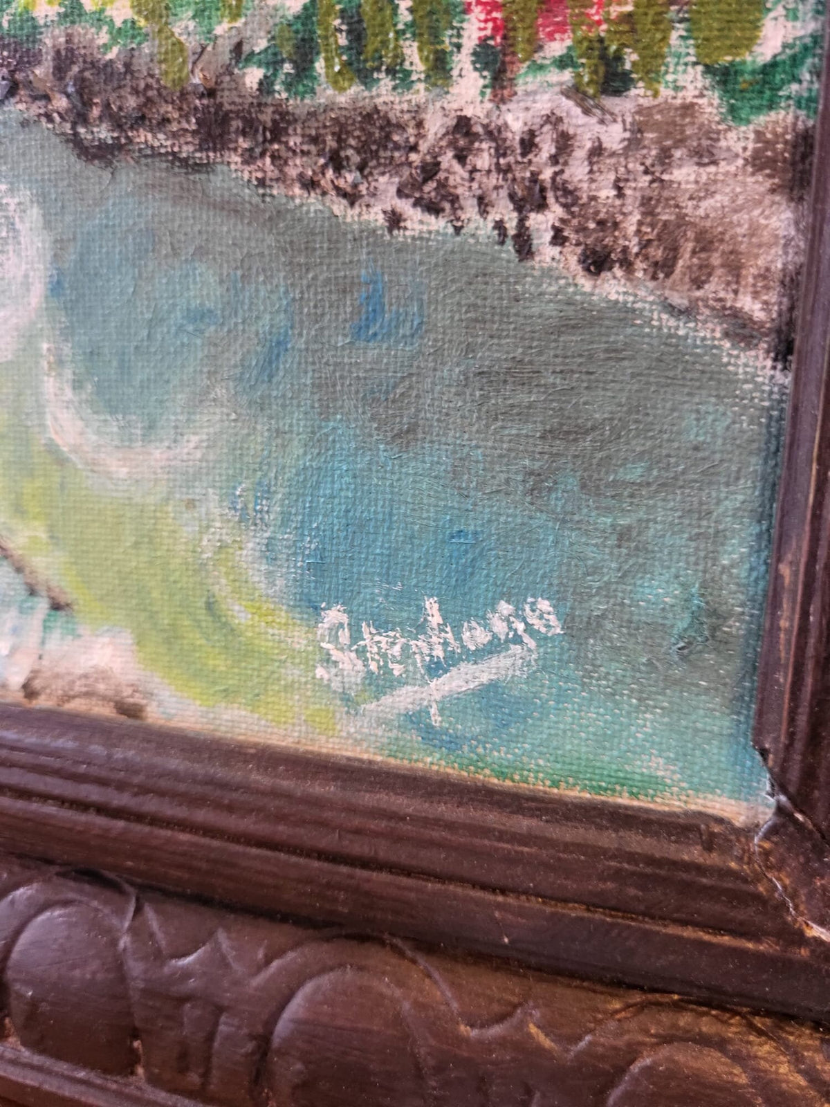 Tableau peinture paysage forêt ancien