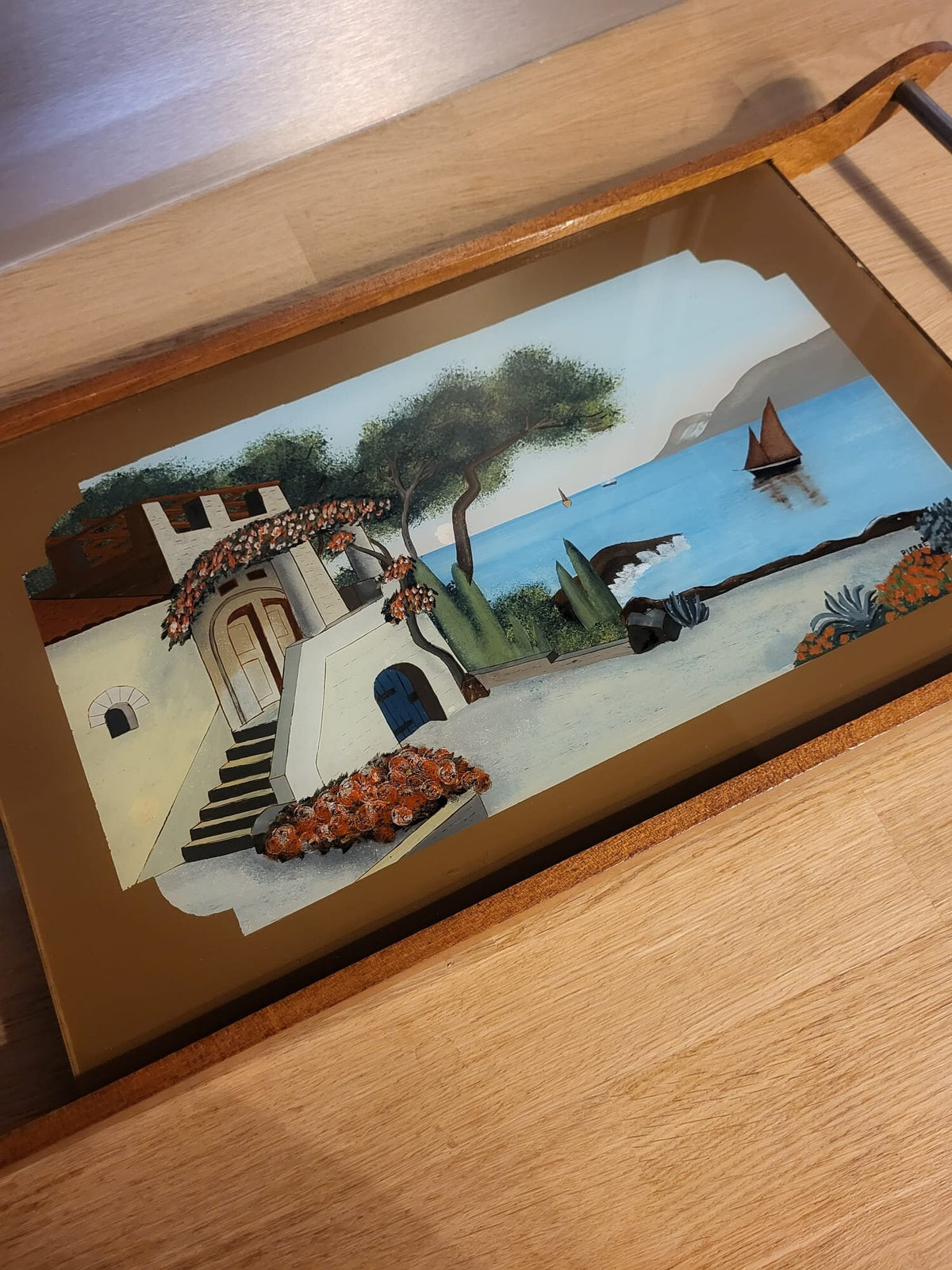Plateau vintage bois paysage