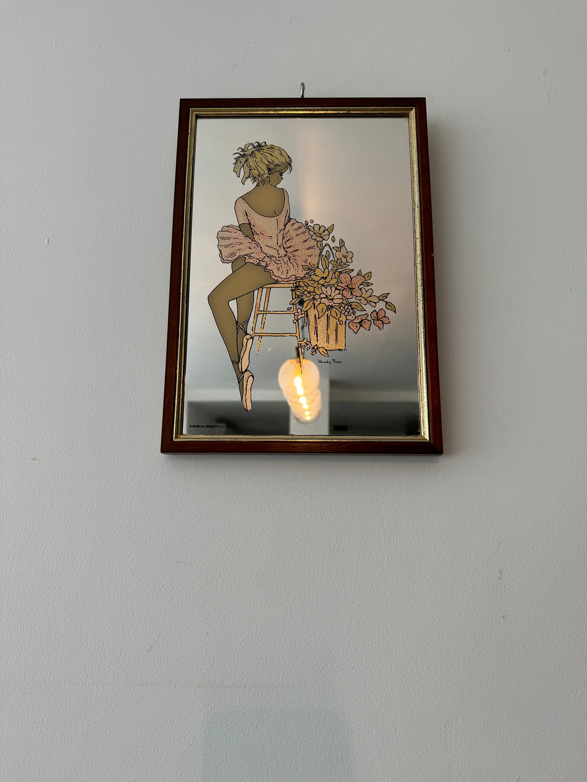 Miroir cadre sérigraphie vintage Wendy Rose