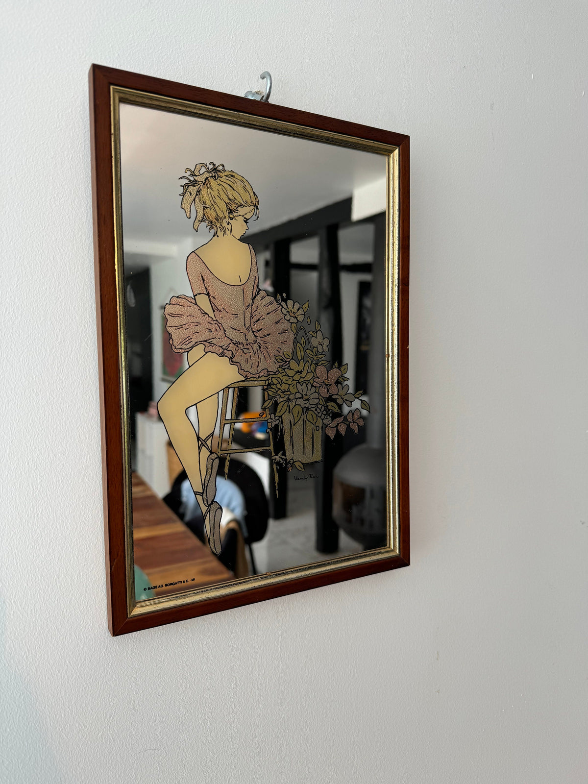 Miroir cadre sérigraphie vintage Wendy Rose