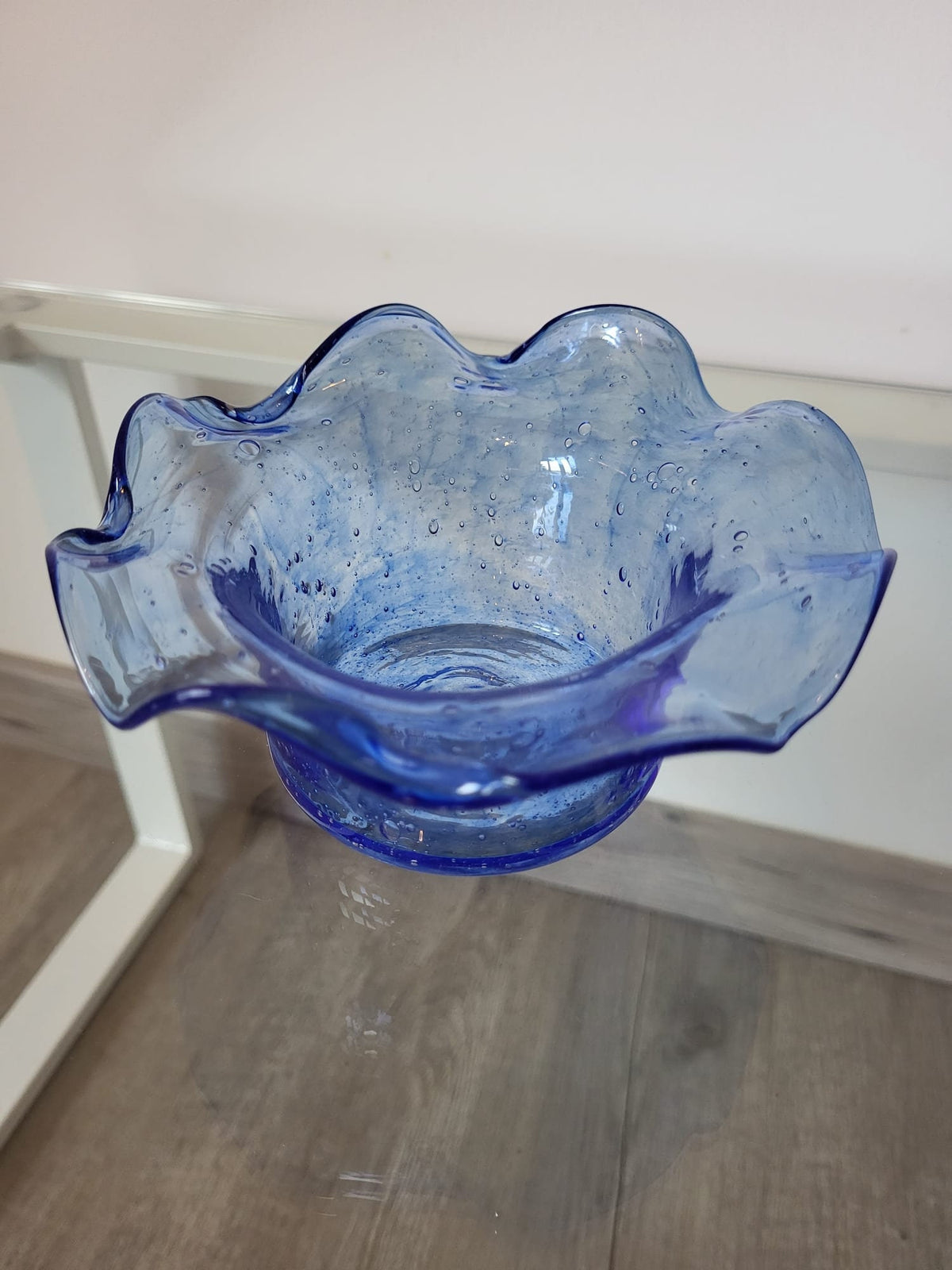Coupelle bleu vide poche en verre soufflé
