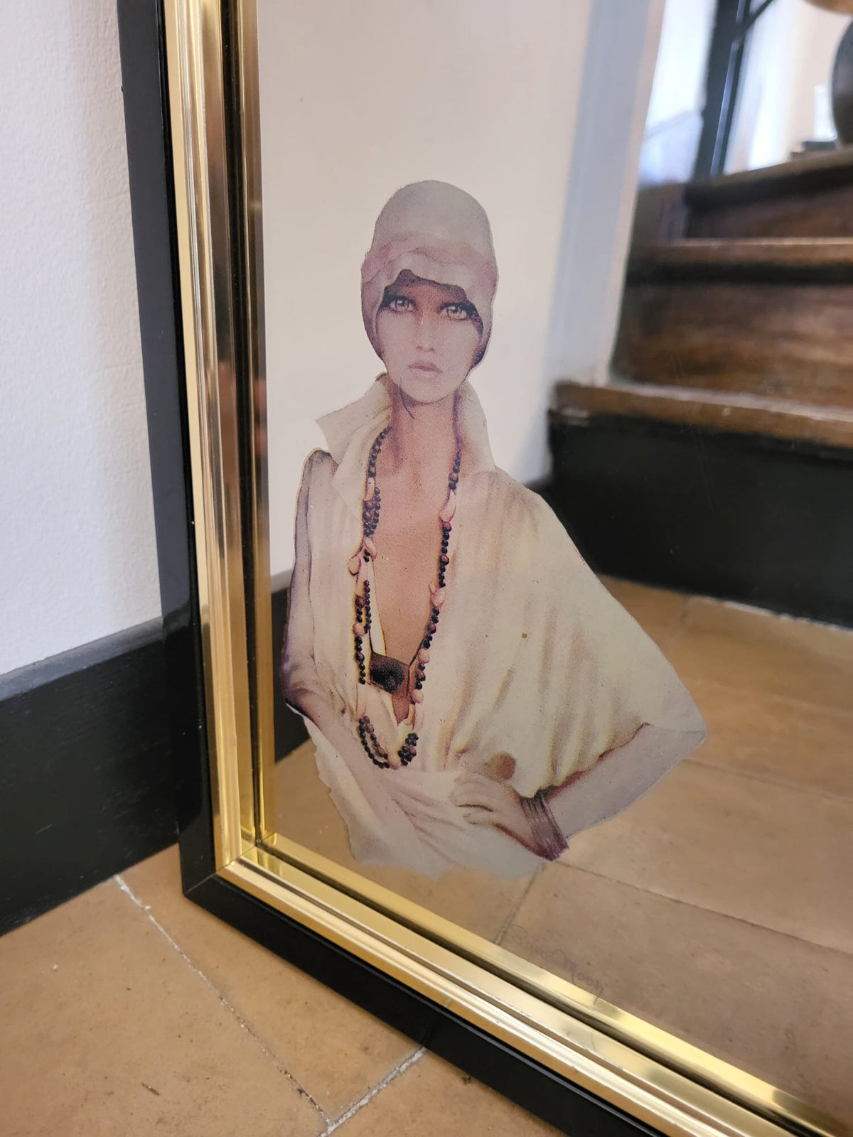 Miroir noir or Sérigraphié vintage chic