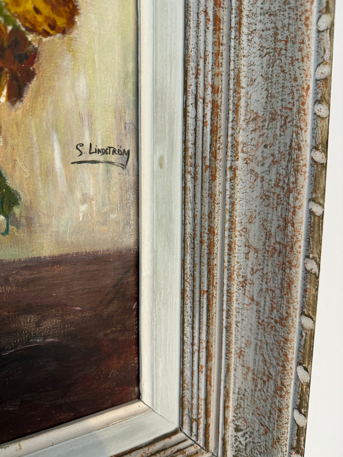 Tableau fleurs peinture à l'huile cadre bois