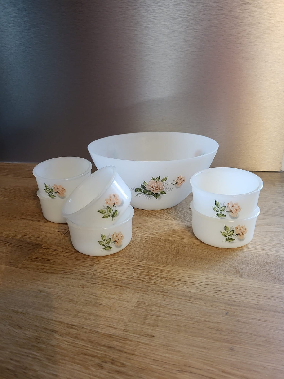 Saladier ramequins Arcopal blanc fleur rose