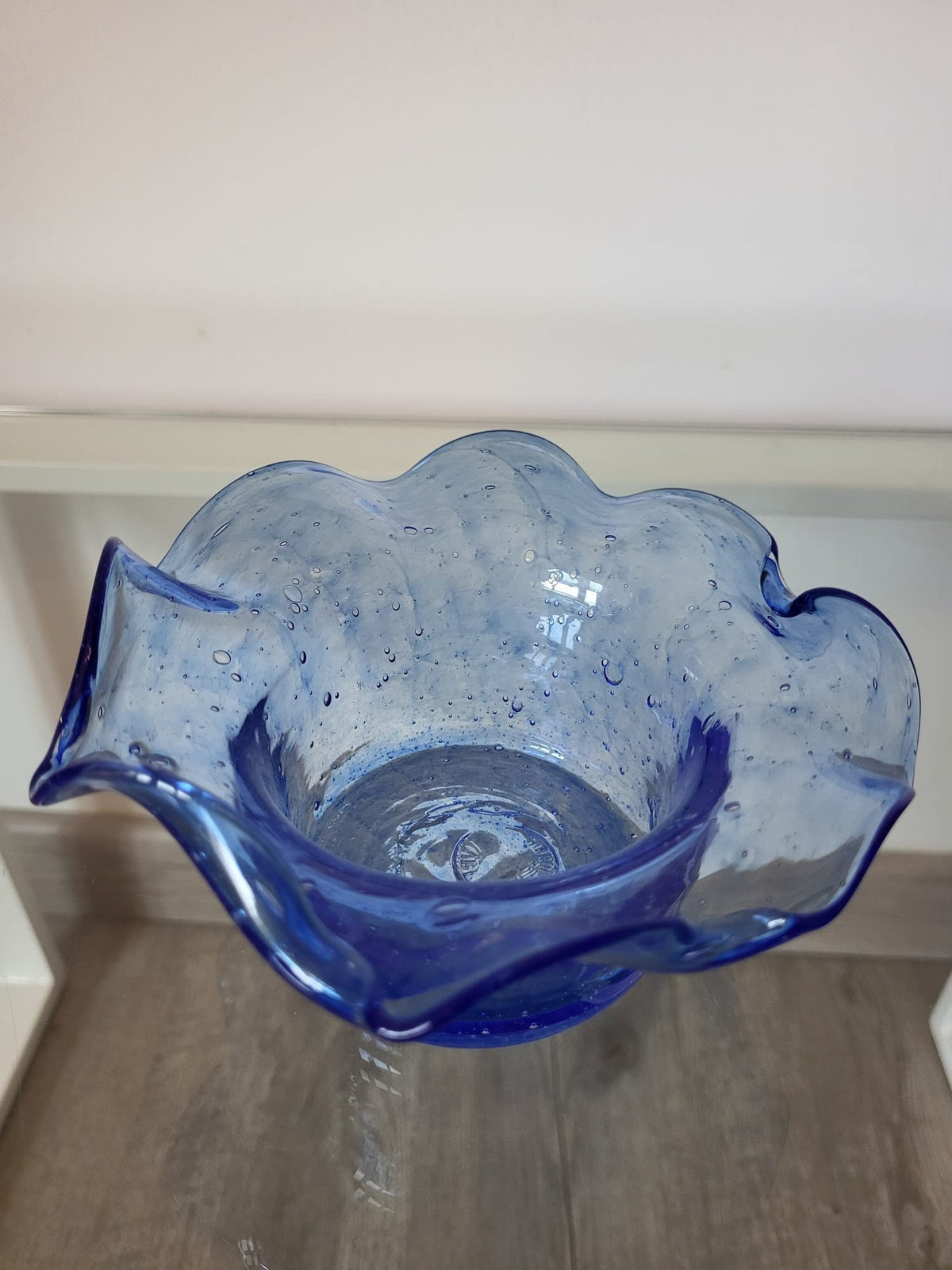 Coupelle bleu vide poche en verre soufflé