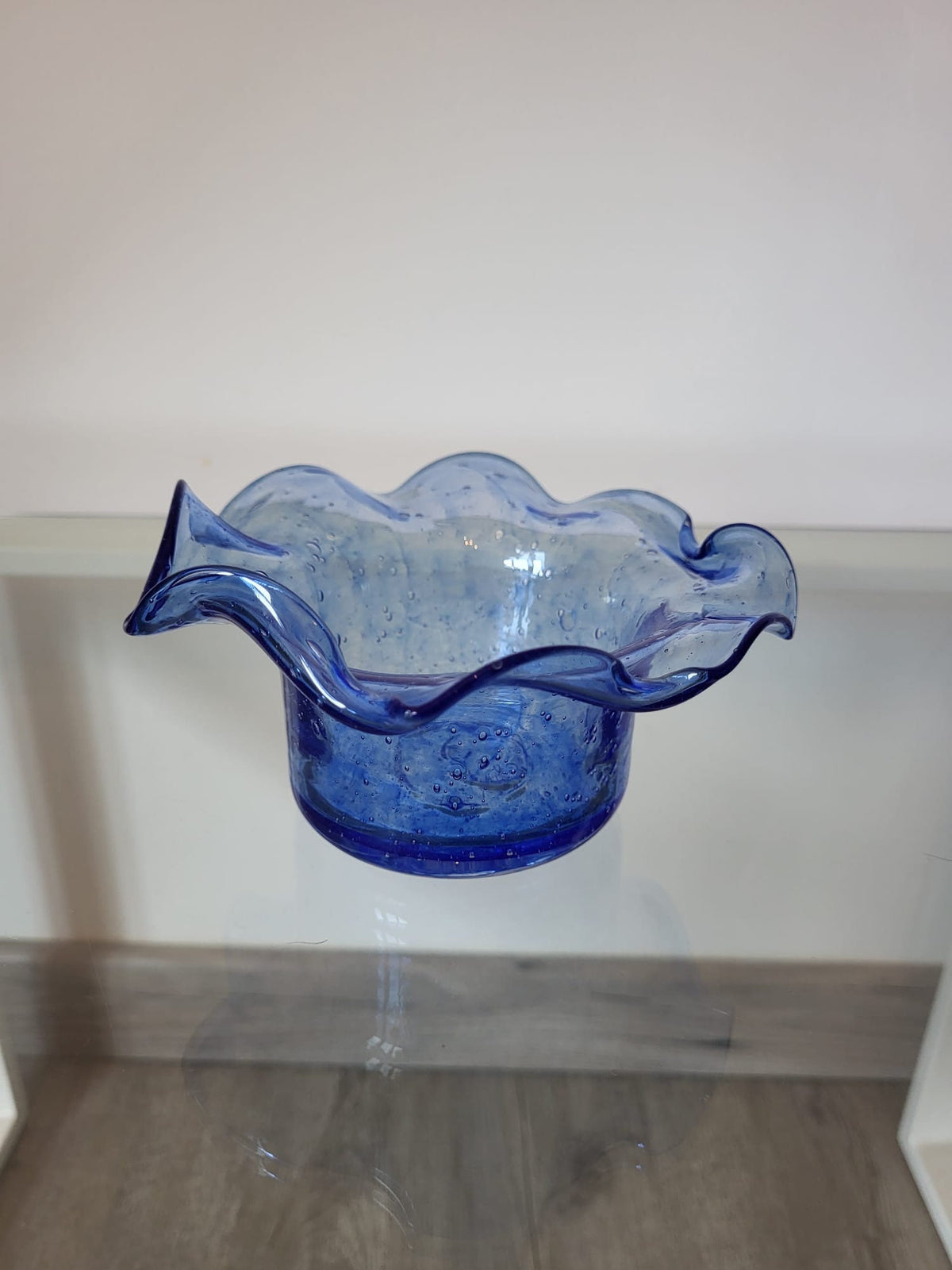 Coupelle bleu vide poche en verre soufflé