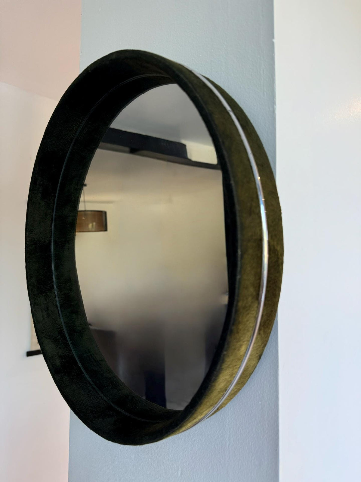 Miroir rond vintage tissu et métal