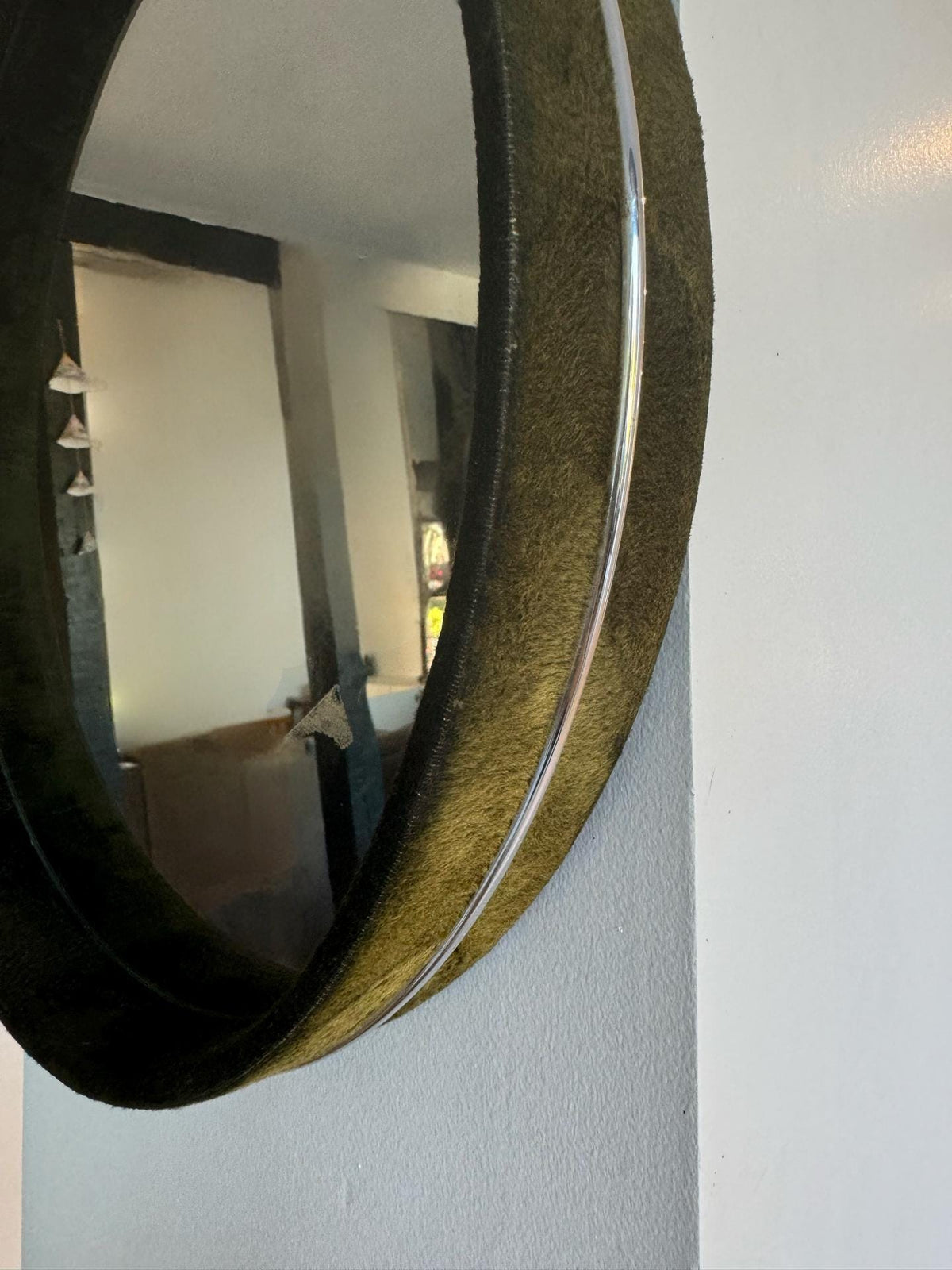 Miroir rond vintage tissu et métal