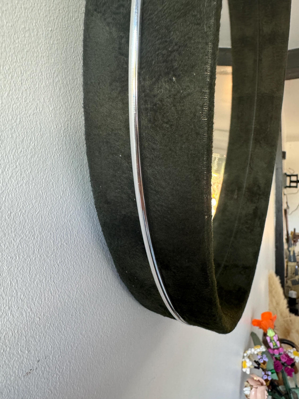 Miroir rond vintage tissu et métal