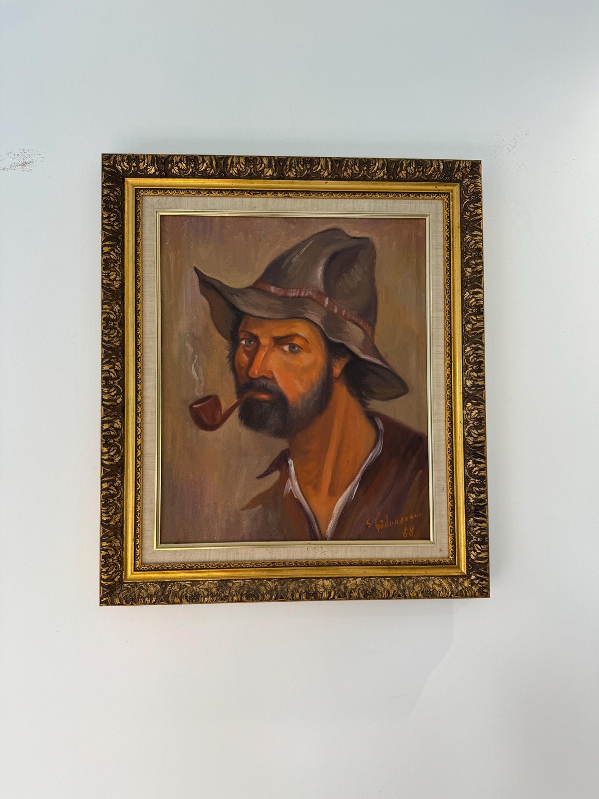 Tableau portrait peinture à l'huile cadre doré