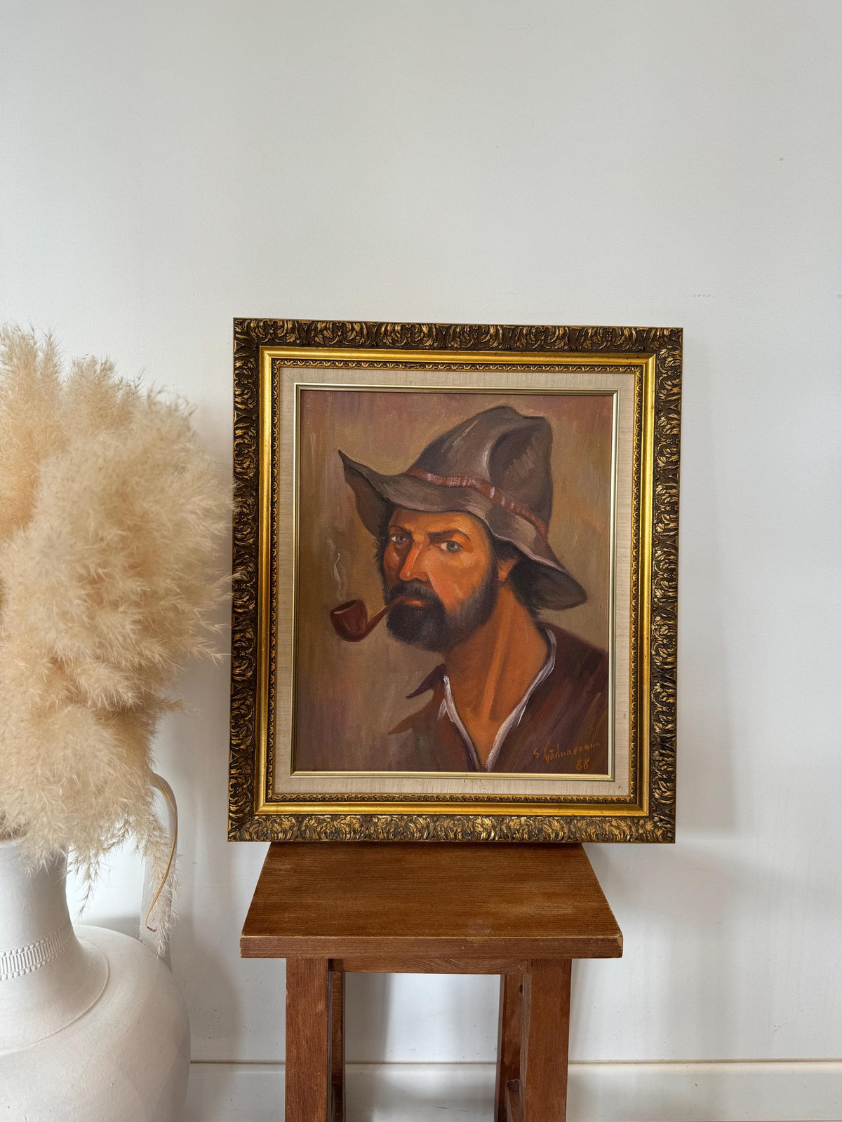 Tableau portrait peinture à l'huile cadre doré
