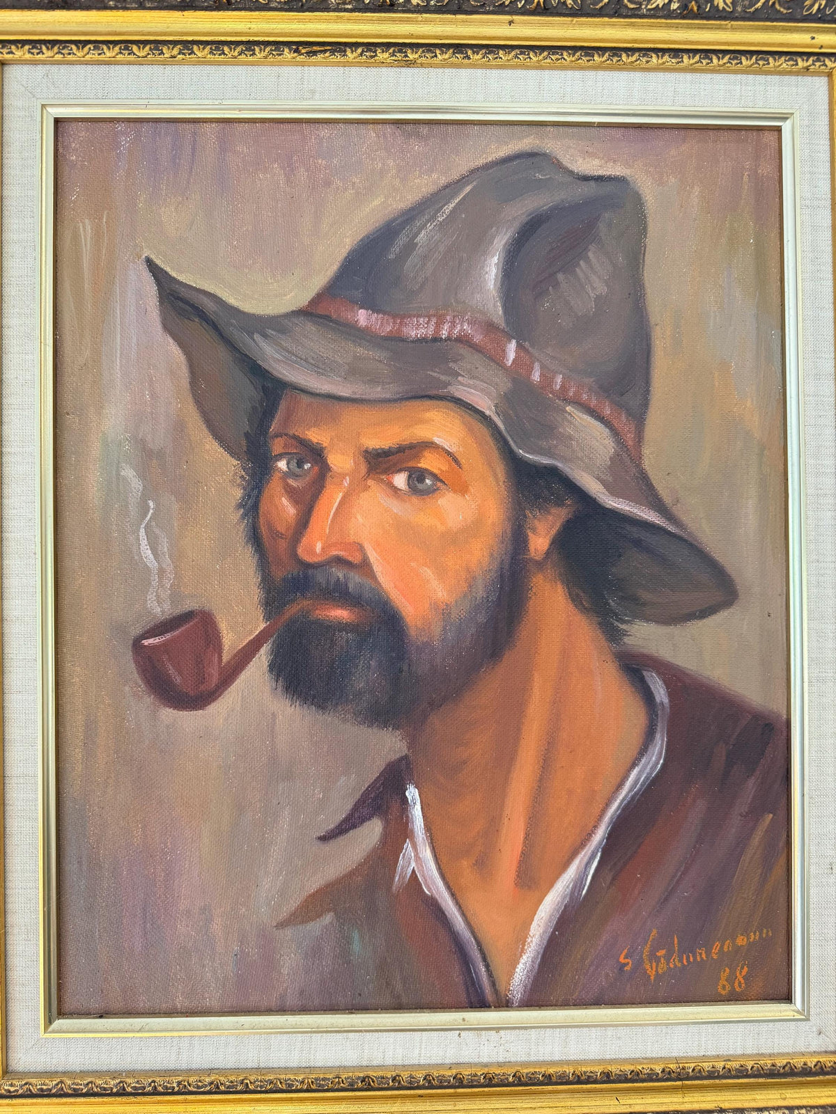 Tableau portrait peinture à l'huile cadre doré