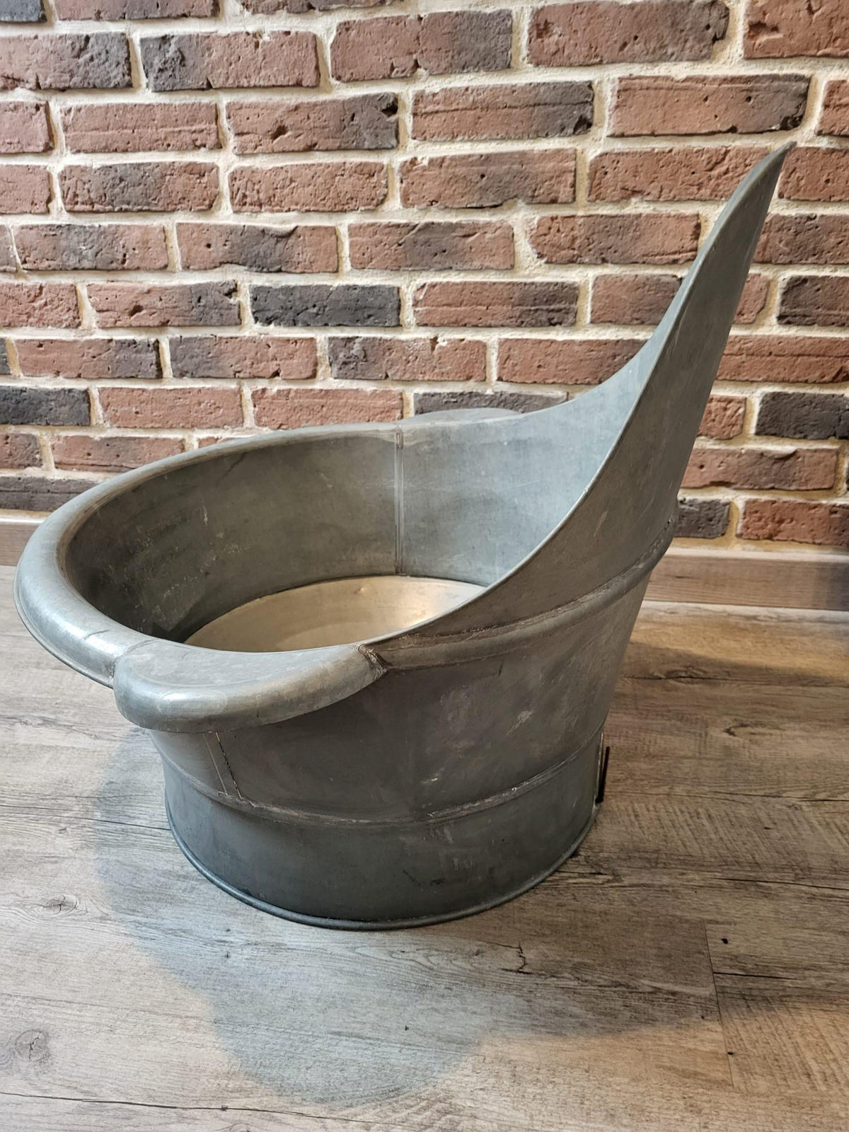 Baignoire enfant ancienne en métal galvanisé – Bassine vintage française – Déco campagne & salle de bain