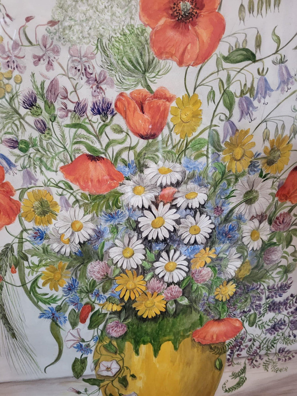 Tableau aquarelle fleurs cadre doré