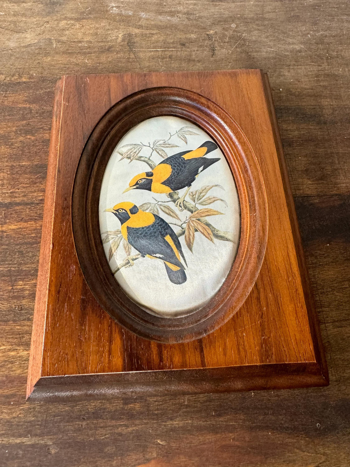 Petit cadre oiseau bois et soie