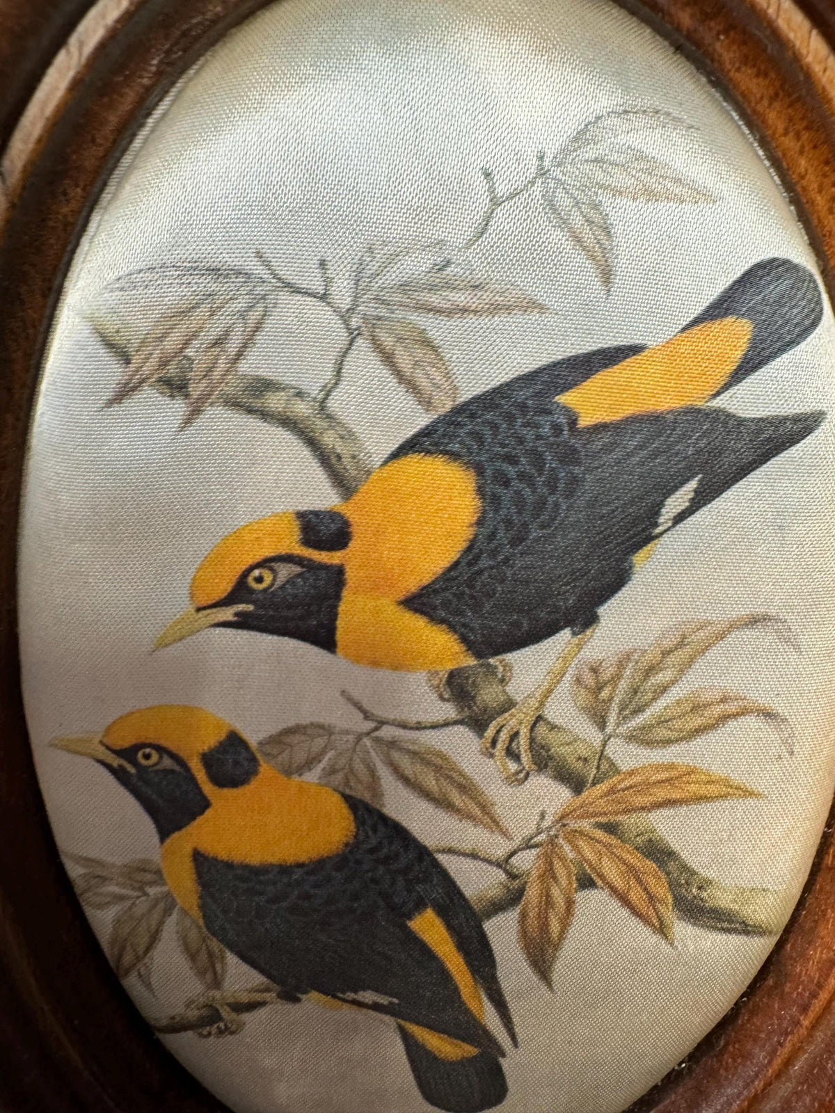 Petit cadre oiseau bois et soie