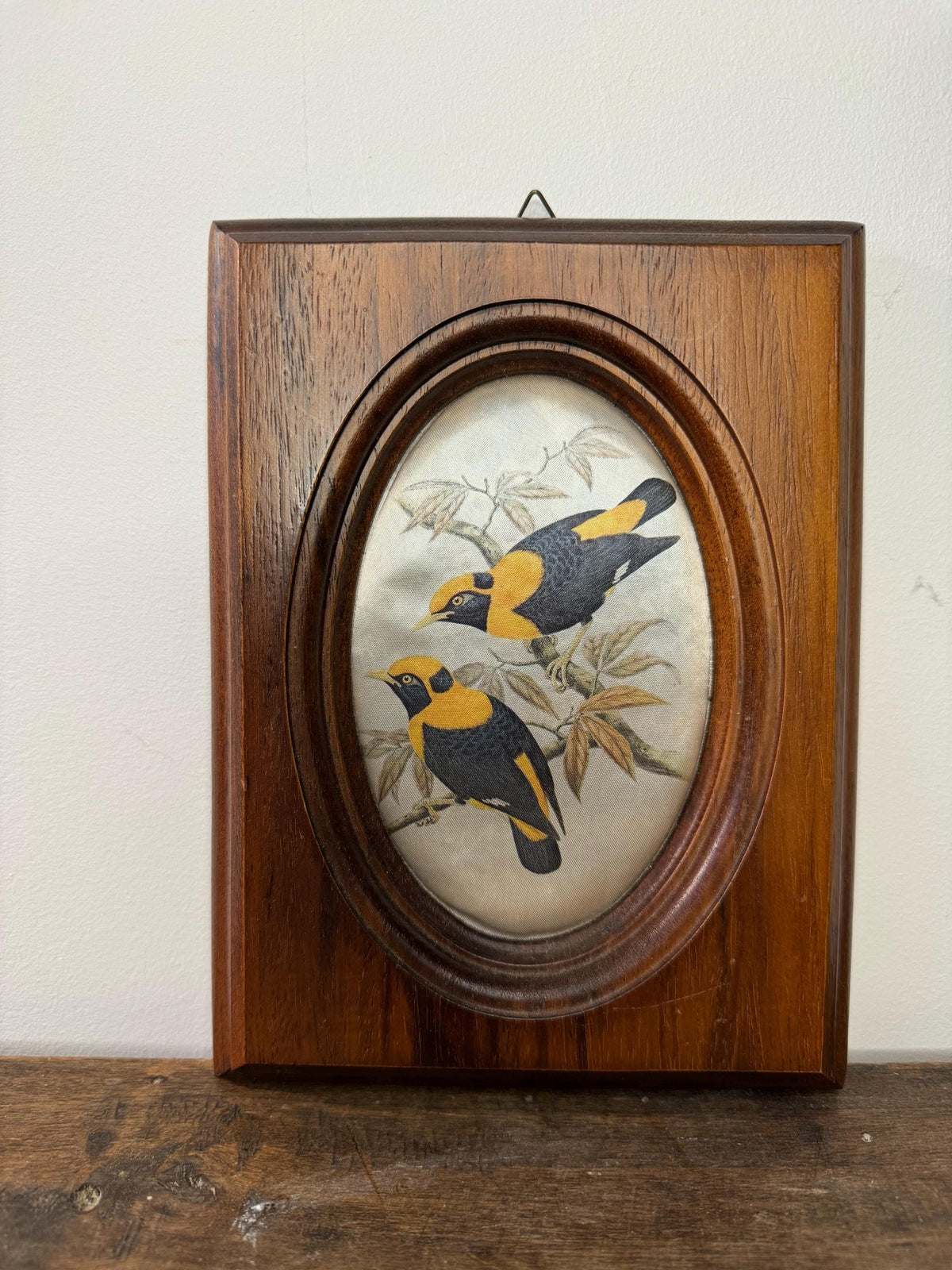 Petit cadre oiseau bois et soie