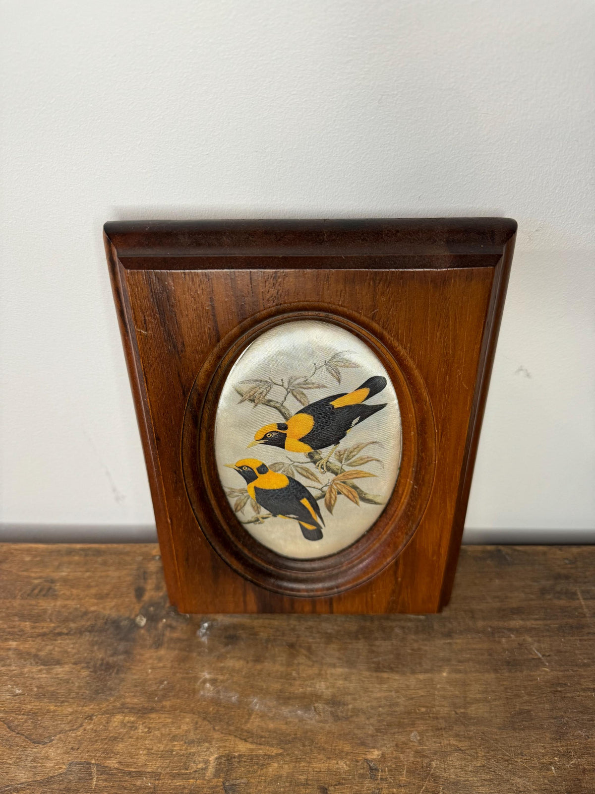 Petit cadre oiseau bois et soie