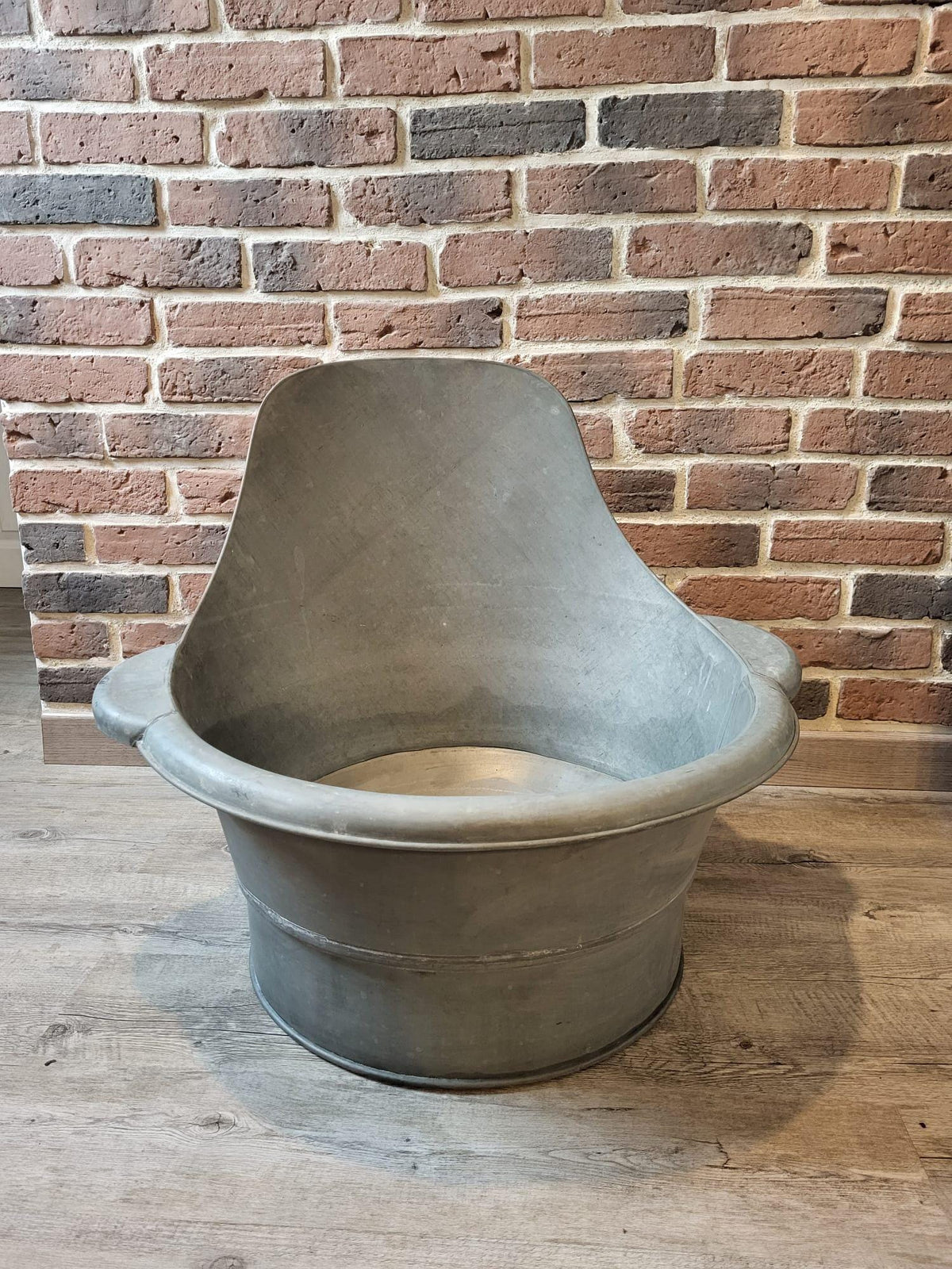 Baignoire enfant ancienne en métal galvanisé – Bassine vintage française – Déco campagne & salle de bain