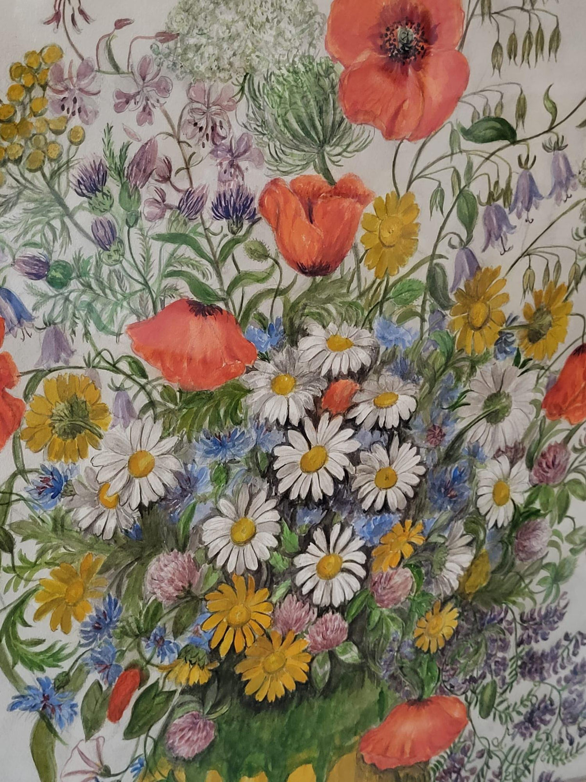 Tableau aquarelle fleurs cadre doré