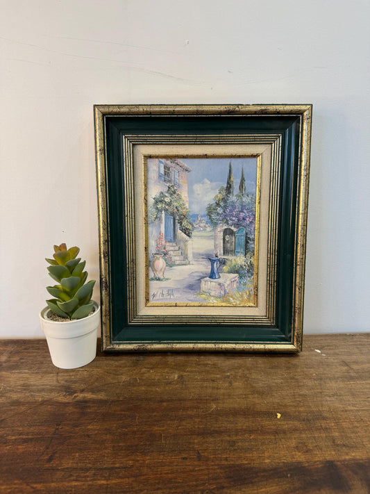 Tableau paysage cadre vert et doré