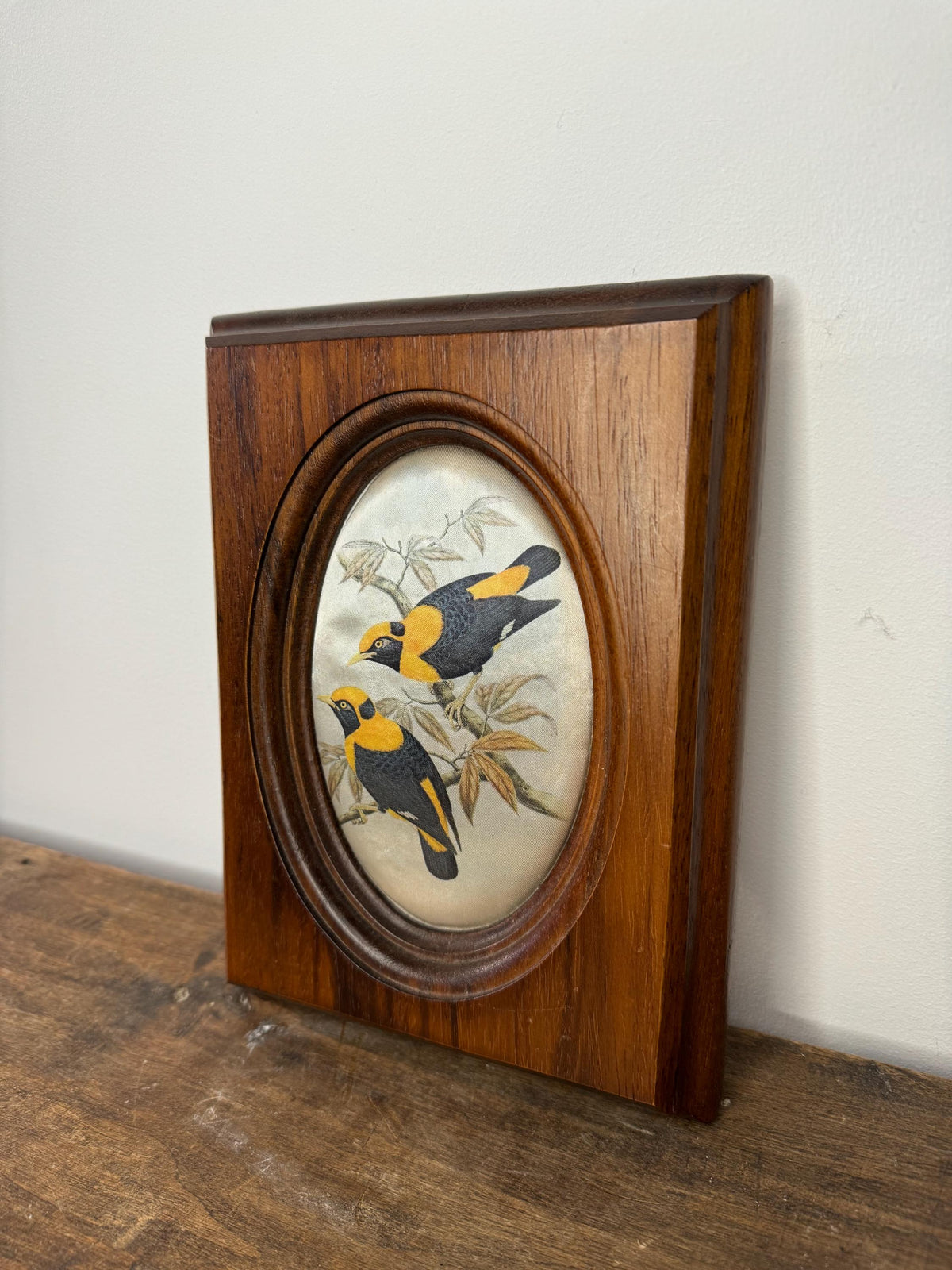 Petit cadre oiseau bois et soie