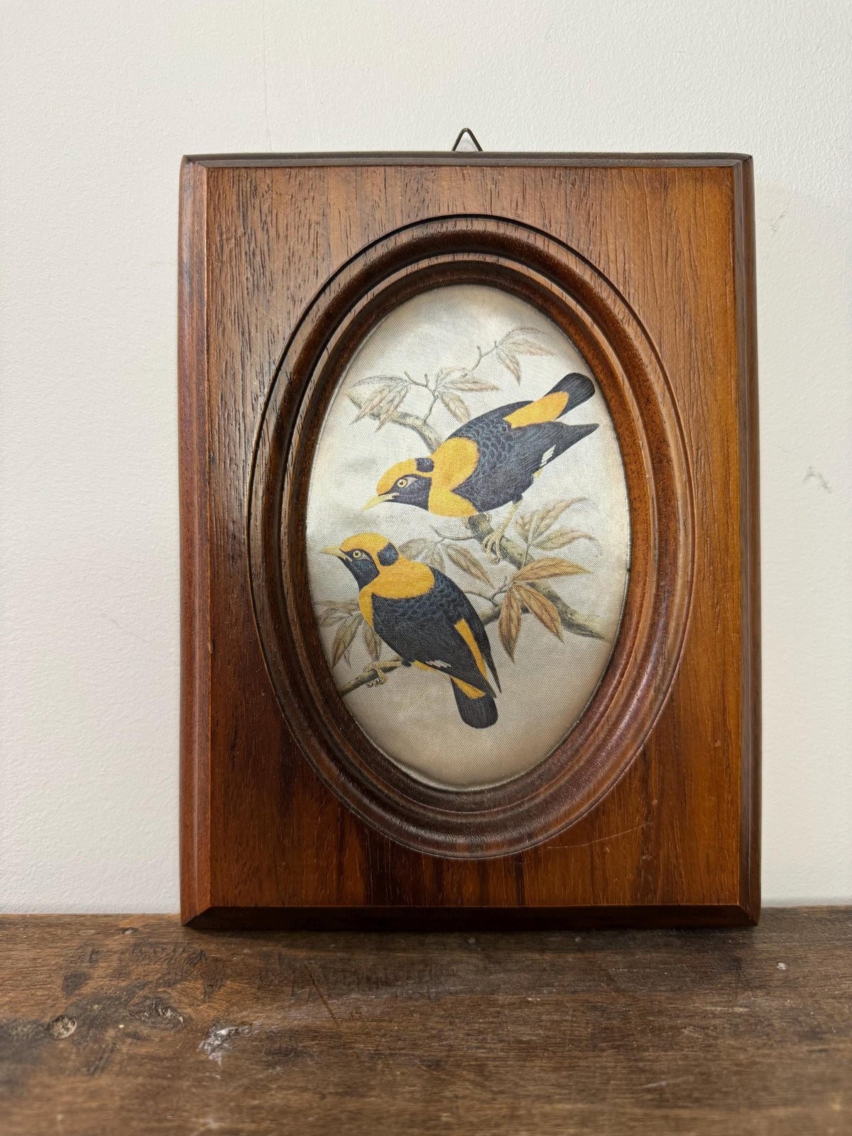 Petit cadre oiseau bois et soie