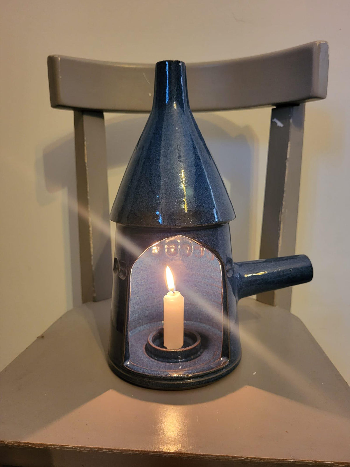 Bougeoir lanterne grès bleu