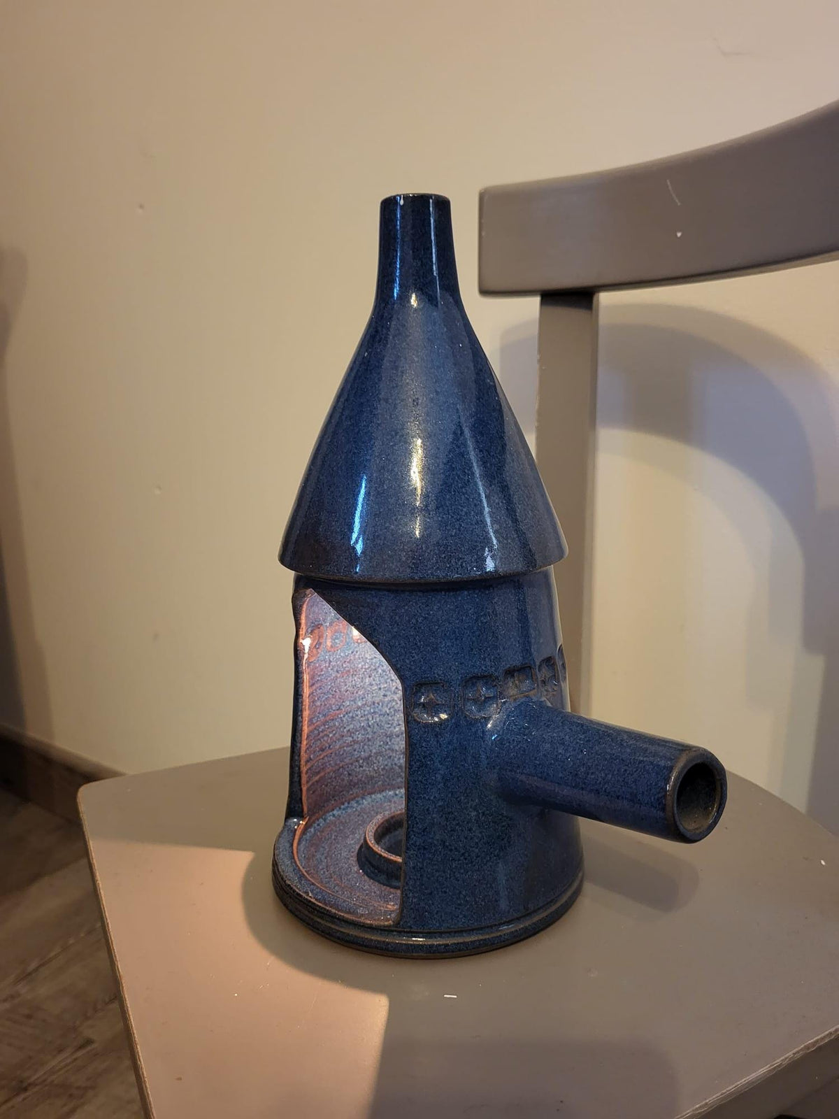 Bougeoir lanterne grès bleu