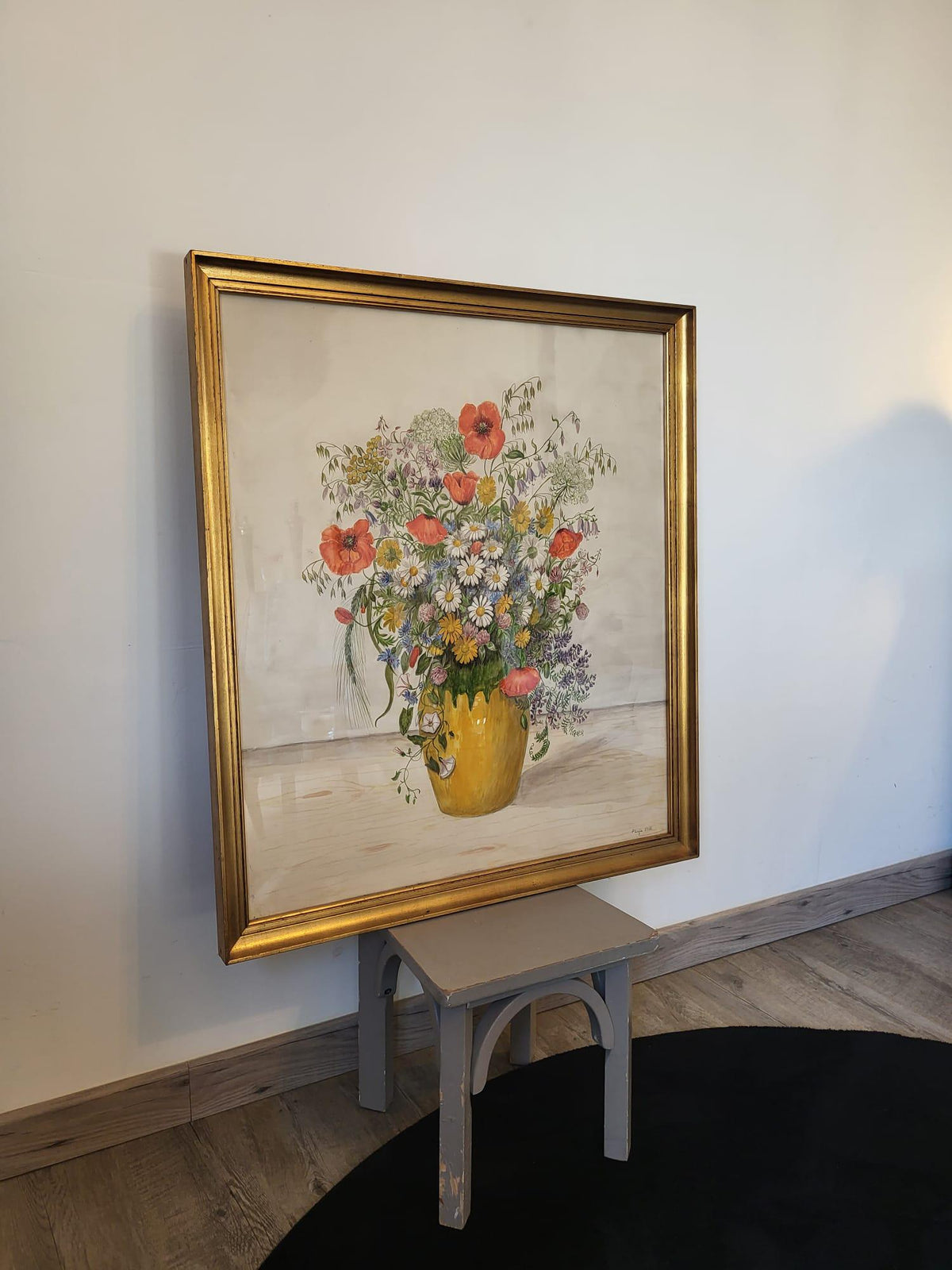 Tableau aquarelle fleurs cadre doré
