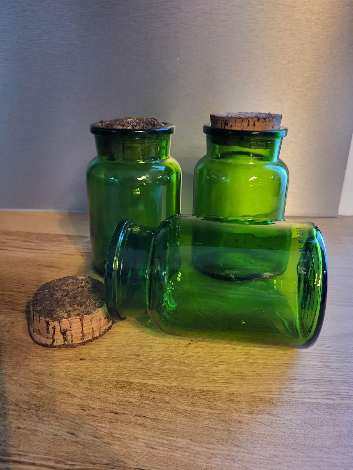 Bocal verre vert bouchon
