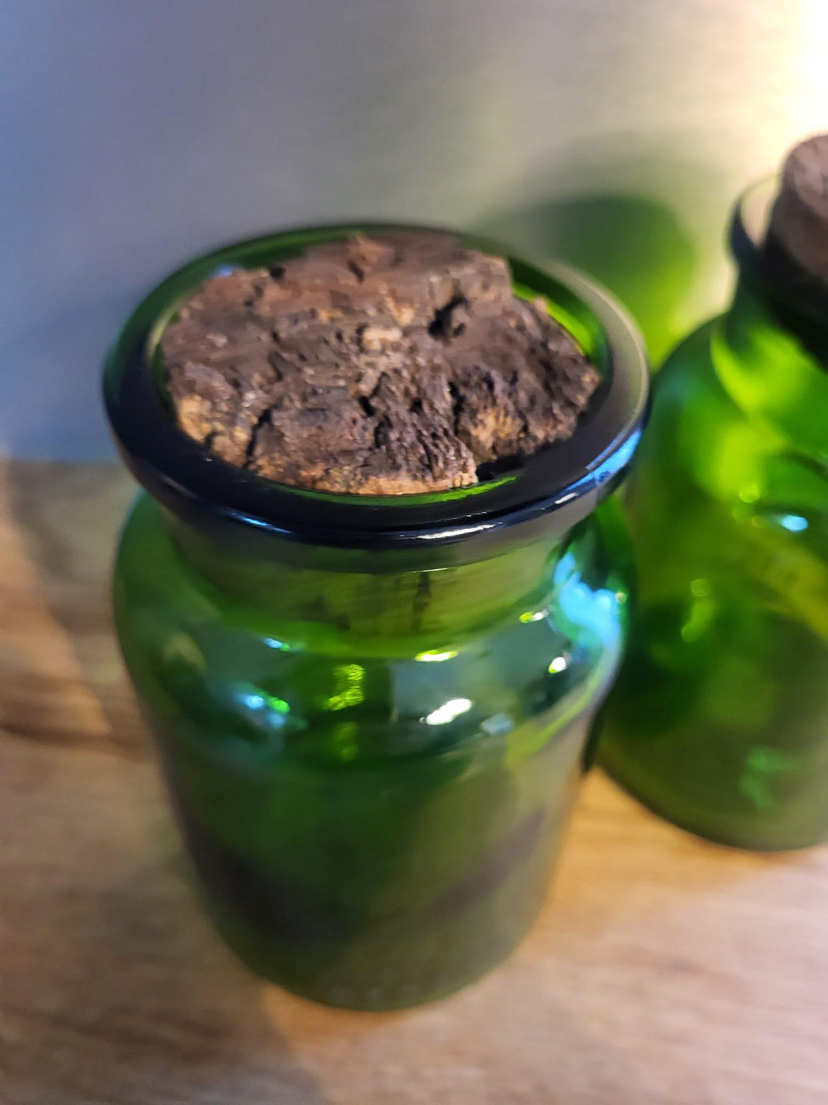 Bocal verre vert bouchon