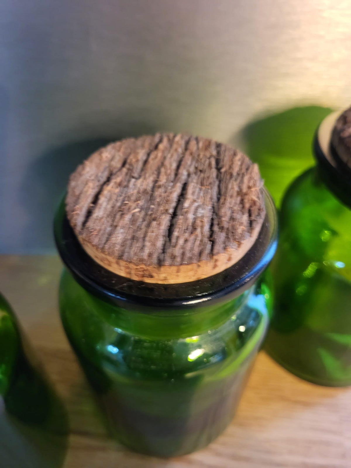 Bocal verre vert bouchon
