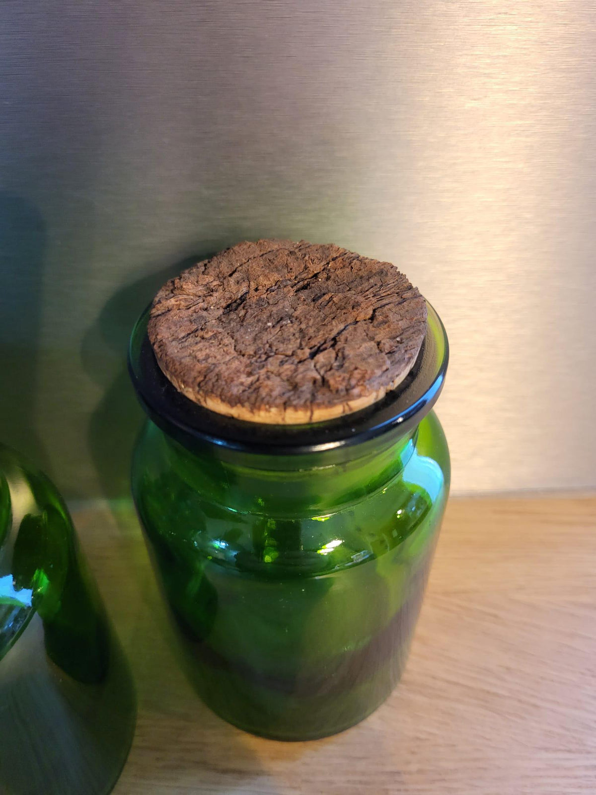 Bocal verre vert bouchon